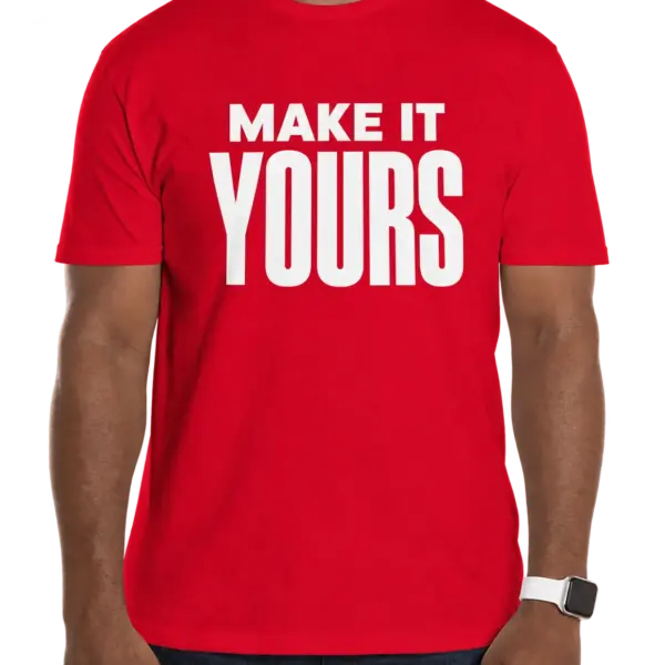 Custom Gildan Softstyle Jersey T-shirt - Red custom print example; your uploaded design replaces the example artwork
