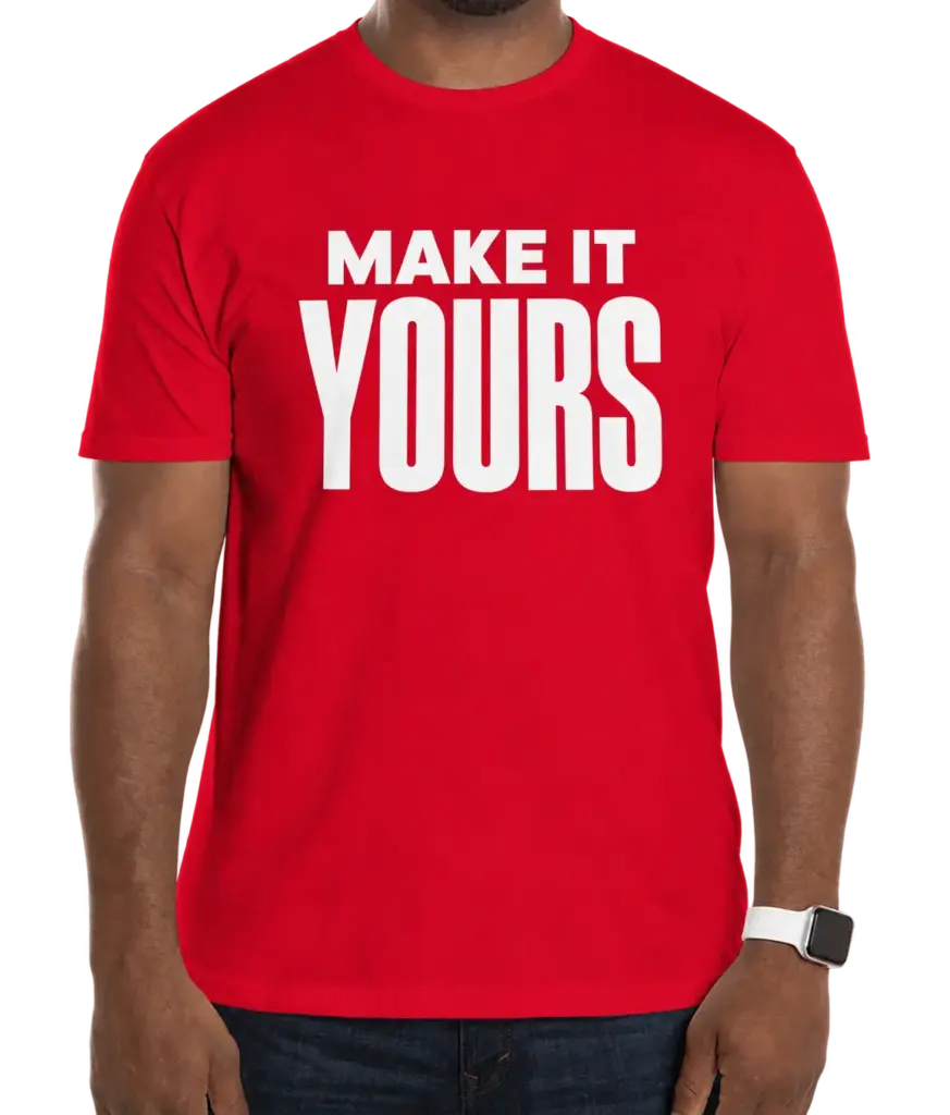 Custom Gildan Softstyle Jersey T-shirt - Red custom print example; your uploaded design replaces the example artwork