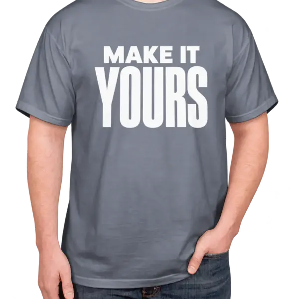 Custom Comfort Colors 100% Cotton T-shirt - Blue Jean custom print example; your uploaded design replaces the example artwork