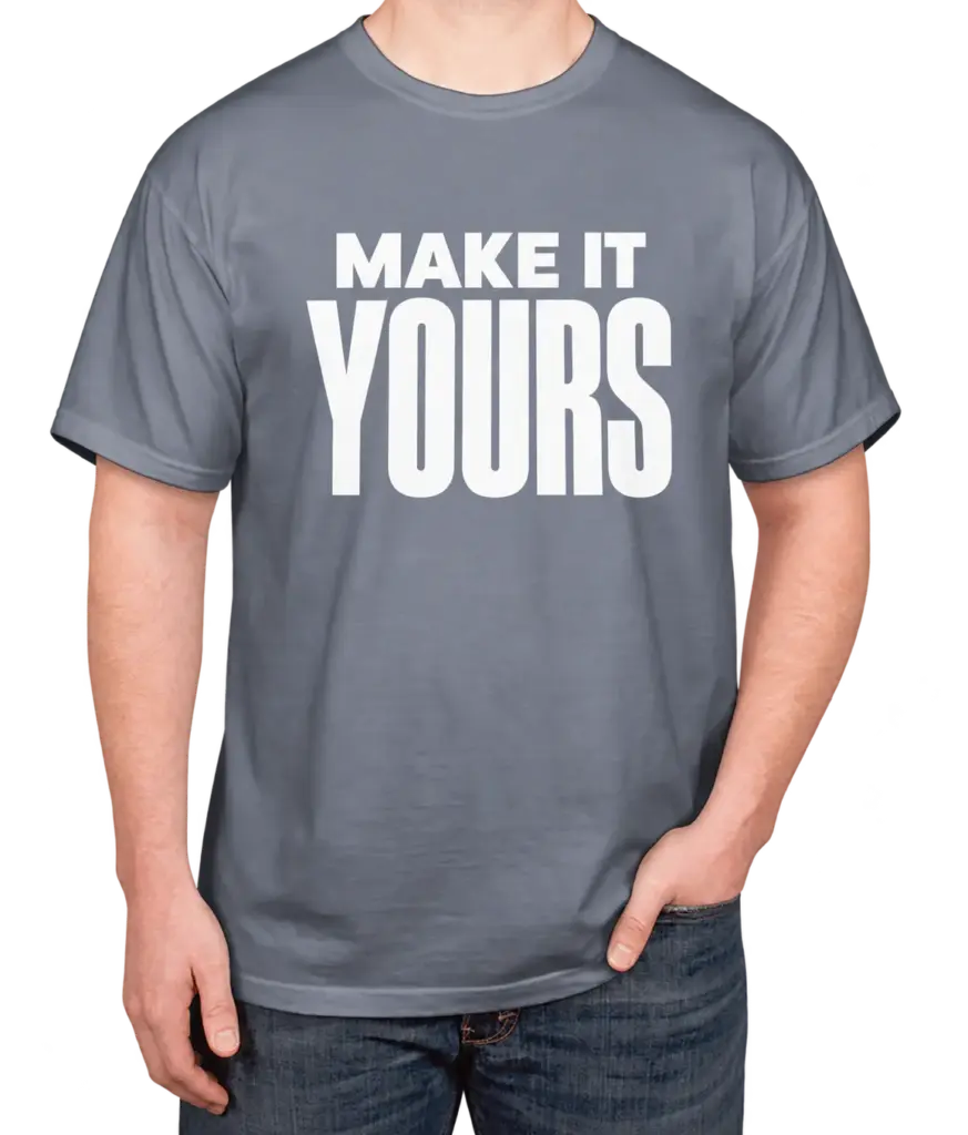 Custom Comfort Colors 100% Cotton T-shirt - Blue Jean custom print example; your uploaded design replaces the example artwork