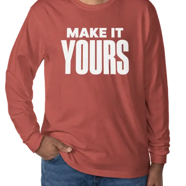 Custom Comfort Colors 100% Cotton Long Sleeve Shirt - Crimson custom print example; your uploaded design replaces the example artwork