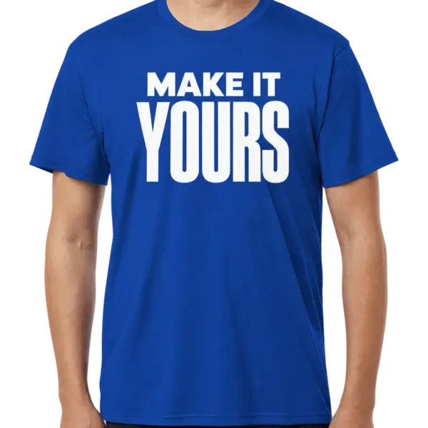 Custom AllPro Interlock UPF 50 Performance Shirt - Royal custom print example; your uploaded design replaces the example artwork