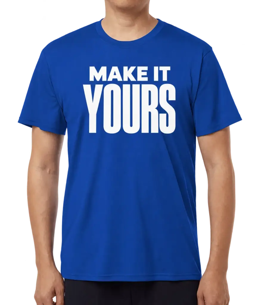 Custom AllPro Interlock UPF 50 Performance Shirt - Royal custom print example; your uploaded design replaces the example artwork