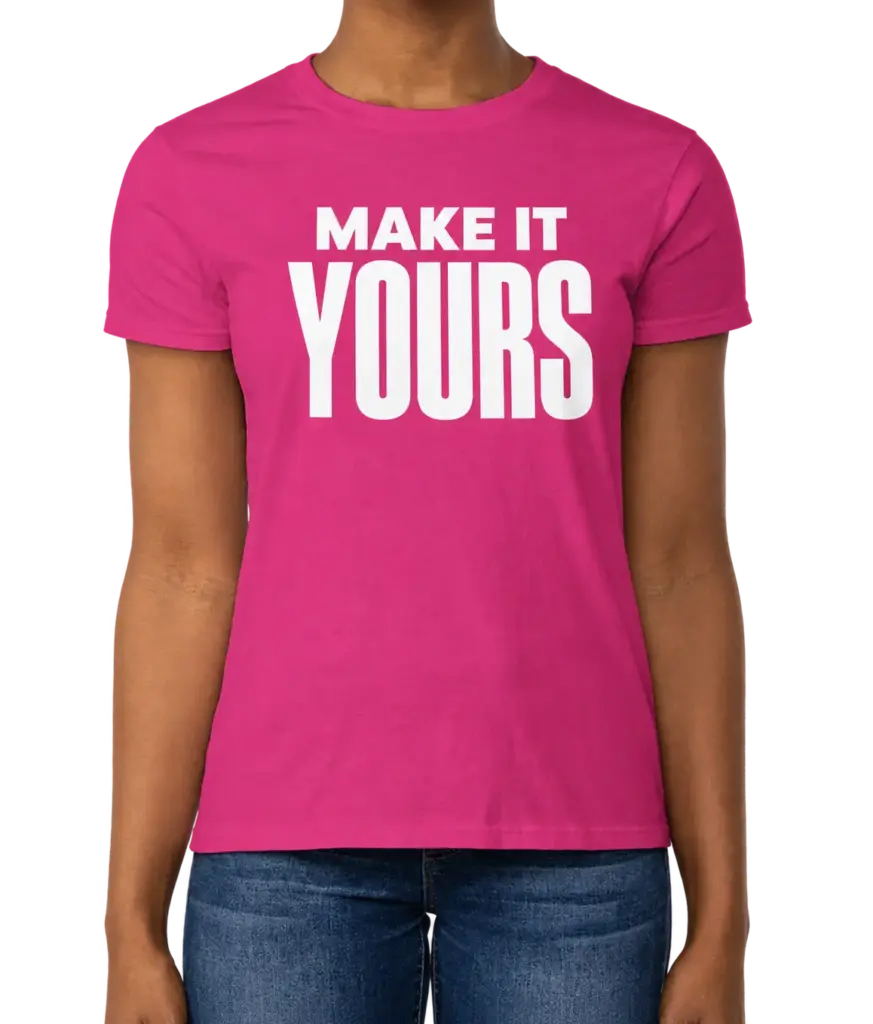 Custom Gildan Ultra Cotton Women’s T-shirt - Heliconia custom print example; your uploaded design replaces the example artwork