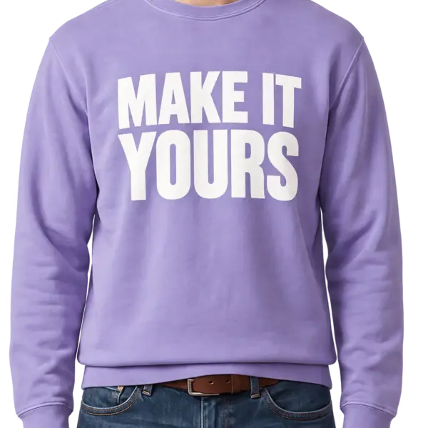Custom Comfort Colors Crewneck Sweatshirt - Violet custom print example; your uploaded design replaces the example artwork