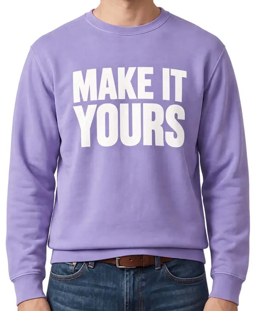Custom Comfort Colors Crewneck Sweatshirt - Violet custom print example; your uploaded design replaces the example artwork