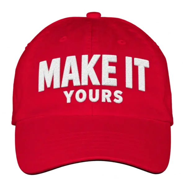 Custom Valucap Bio-Washed Hat - Embroidered - Red custom print example; your uploaded design replaces the example artwork