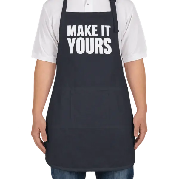 Custom Port Authority Stain Release Full Length Apron - Navy custom print example; your uploaded design replaces the example artwork