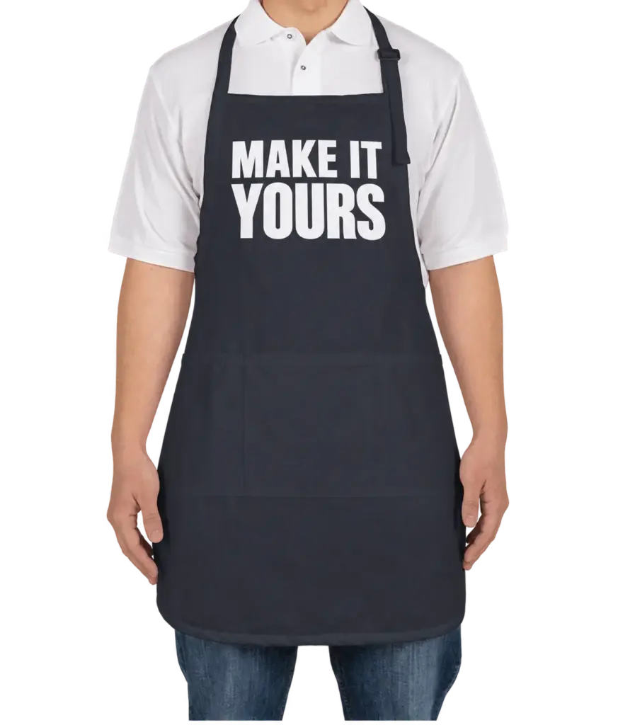 Custom Port Authority Stain Release Full Length Apron - Navy custom print example; your uploaded design replaces the example artwork