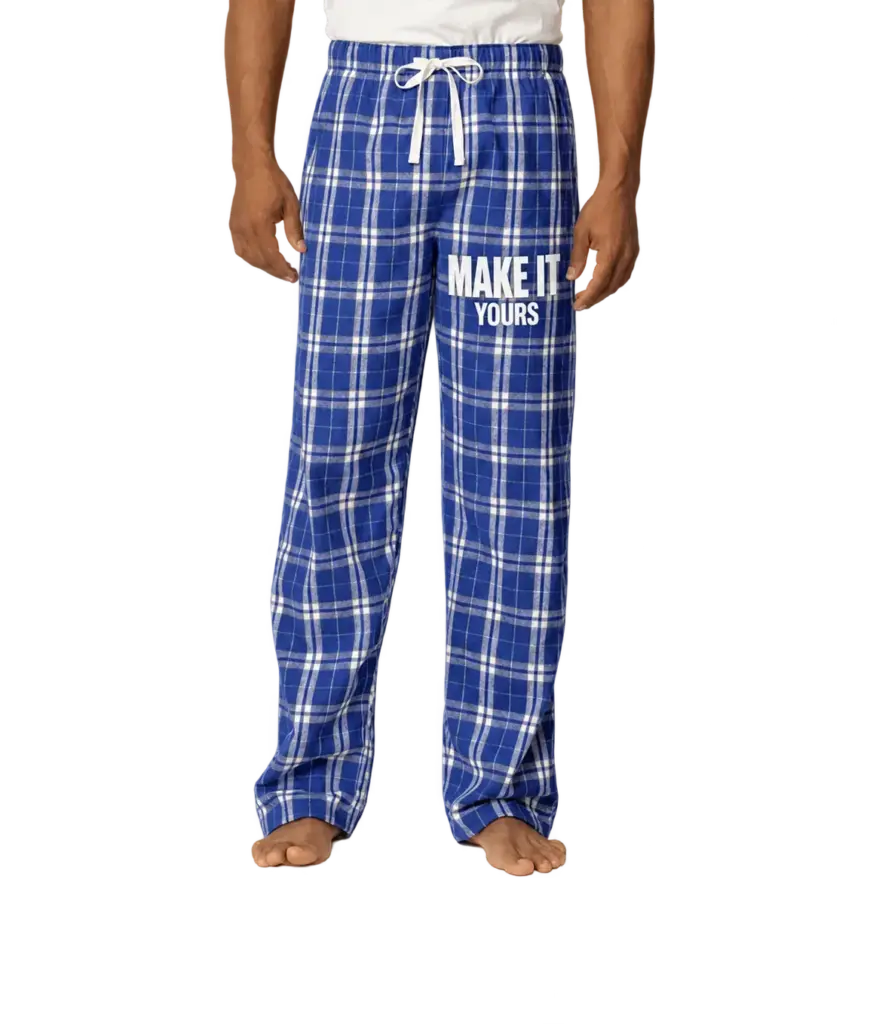 Custom District Flannel Plaid Pant - Deep Royal custom print example; your uploaded design replaces the example artwork